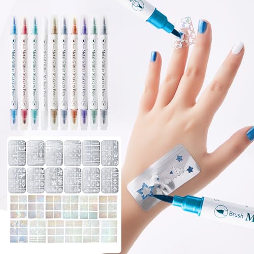 Temporary Tattoo Markers Kit with 160 Stencils & Nail Stickers