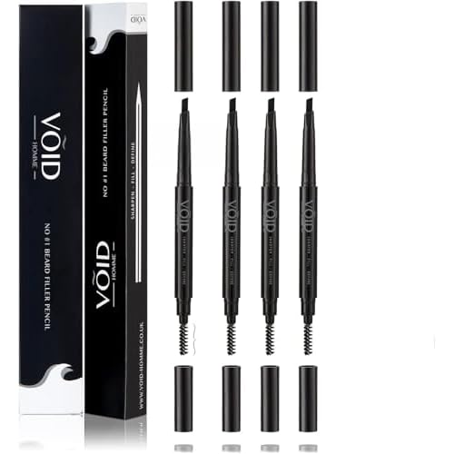 VOID Homme Beard Pencil Filler for Men (Black, Set of 4) - Instant Full Beard Pen Kit with Easy Liner and Waterproof Filling Pencil