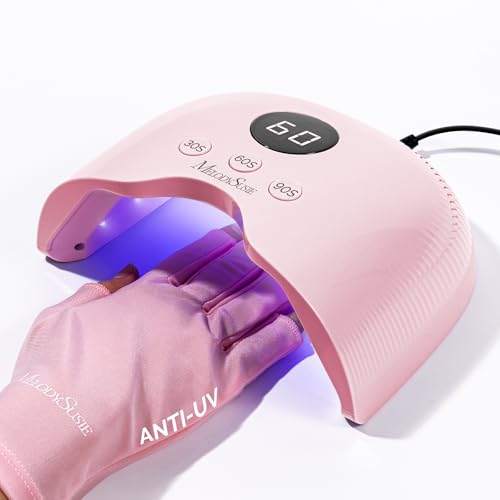Pink MelodySusie UV LED Nail Lamp P-Plus30A with UV Gloves for Gel Nails