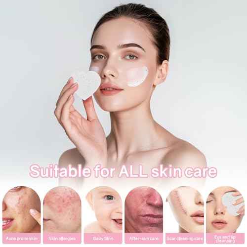 50-Count Heart Shape Compressed Facial Sponges,100% Natural Cellulose Face Sponge Spa Sponges for Removing Dead Skin, Dirt and Makeup(White)