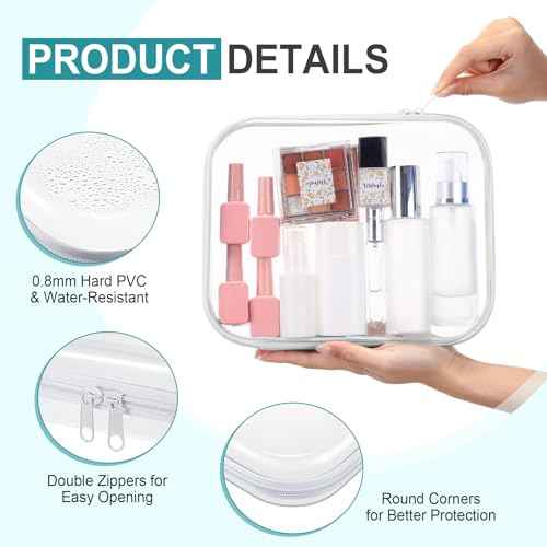 Sanwuta 10 Pcs Hard Zipper Case Clear Hard Pouches Plastic Zipper Pencil Box Toy Storage Bins Portable Plastic Container for Travel Toiletry Office Cosmetic Block Puzzle Organizer(M,Clear)