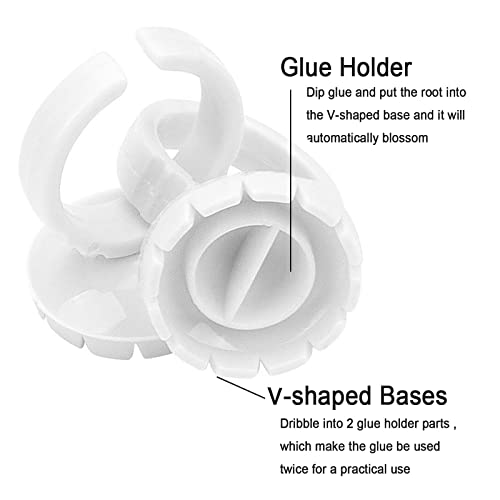 Glue Rings for Eyelash Extension, 300 PCS Glue Rings Lash Extension Supplies Lash Rings for Glue, Disposable Glue Cups Eyelash Glue Holder Lash Extension Glue Rings, Lash Fan Blossom Glue Cups, White
