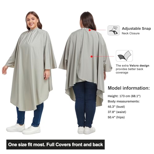 PERFEHAIR Warm Grey Barber & Salon Cape with Sleeves – Water-Repellent, Adjustable Snaps