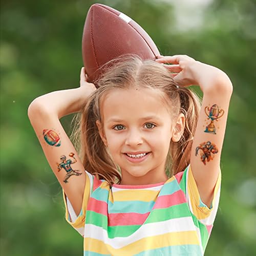 12 Sheets Football Sports Temporary Tattoos for Adult, American Football Themed Birthday Party Decorations Favors Supplies, Cartoon Foot ball Sports Tattoo Sticker Q1007