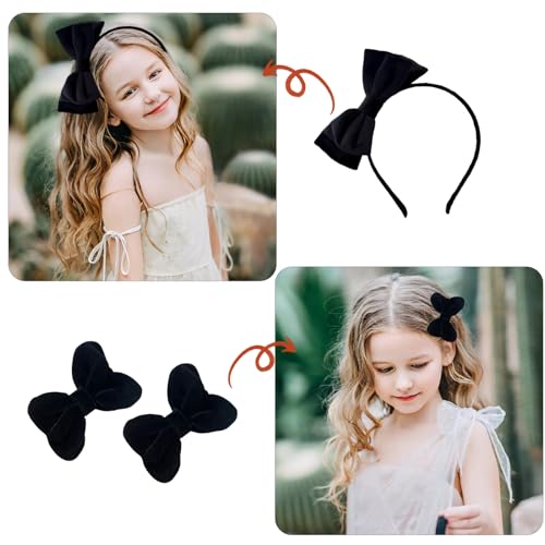 FMOYSIEN Black Bow Headband for Women Black Bow Hair Clips for Valentine's Day, Christmas Party, Role Play Party Costume Decoration