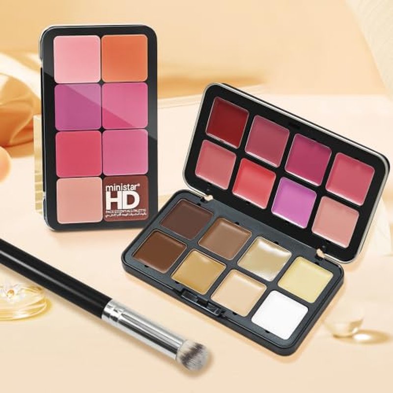 16-Color Cream Blush Contour Palette with Brush