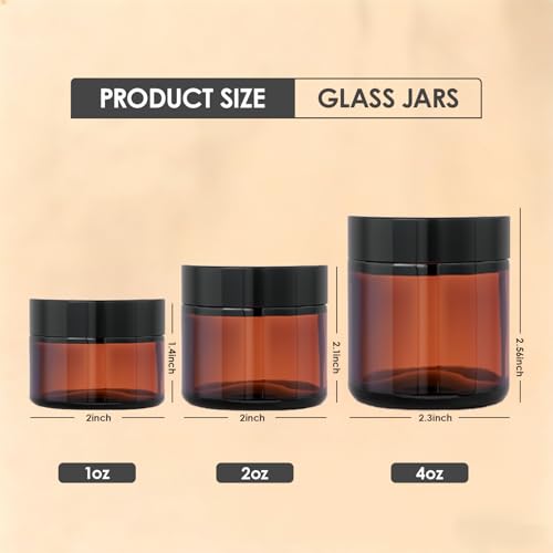 Amber Glass Jars - 3 Pack, 1oz/2oz/4oz Airtight Containers for Cosmetics