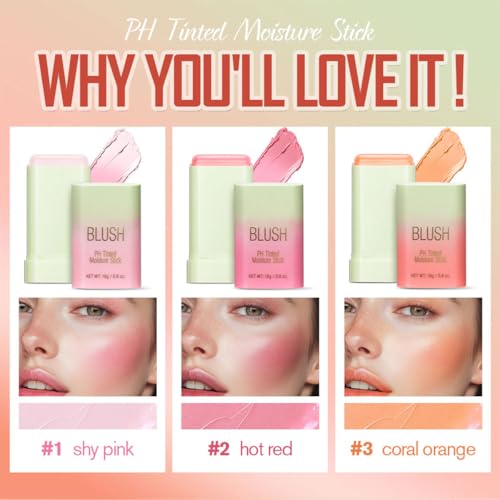 FYEBOO pH Color Changing Blush Stick, Multi-use Lip Tint