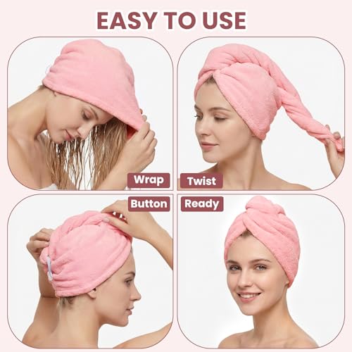 Mandydov 100% Cotton Hair Towel Wraps - 2 Pack Super Absorbent