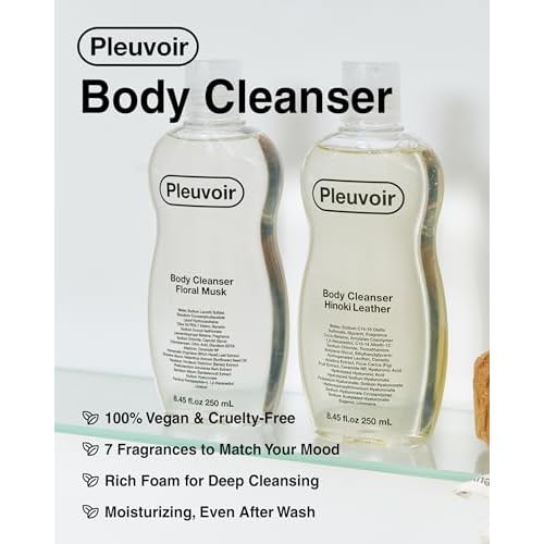 Pleuvoir Luxury Perfume Body Wash Floral Musk - French MANE Fragrance (Tuberose, Iris & Musk) -Rich Moisturizing Foam with 8 Types Hyaluronic Acid, Ceramides, Shower Gel for Dry Skin 8.45 fl.oz
