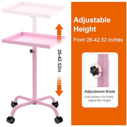 JOSTZHXIN Pink Salon Rolling Tray Cart with Adjustable Height & Storage
