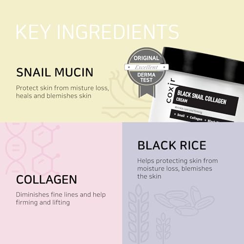 [coxir] BLACK SNAIL COLLAGEN CREAM [30ml/1.01 fl.oz(Pack of 1)] Black-3-Complex: Black Rice, Bean, Sesame, Snail Mucin, Collagen, Peptide l Repairing&Firming l Korean Skin Care