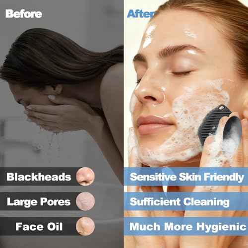 2 Pack Face Scrubbers, Silicone Face Scrubber Soft Bristles, Gentle Lather, Exfoliating & Deep Cleaning for Sensitive Skin, Giant Suction Cup Stick Securely, Easy to Store (Black)