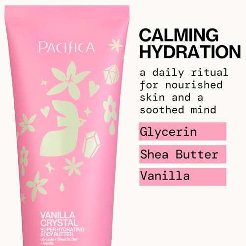 Pacifica Vanilla Crystal Body Butter Lotion ? Super Hydrating Moisturizer for Dry Skin, Rich Shea Butter & Vitamin E Formula, Vegan, Cruelty-Free, Clean Beauty, Vanilla Scent, 6 oz