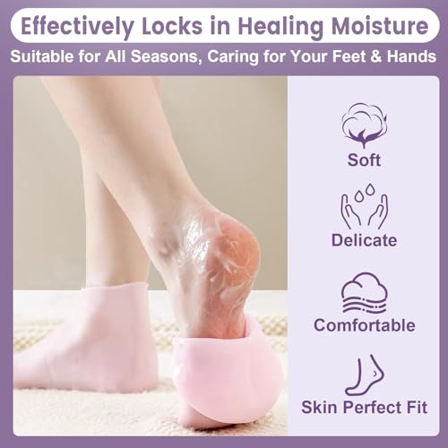 Silicone Moisturizing Socks & Gloves Set for Dry Cracked Feet & Hands, 4 Pairs