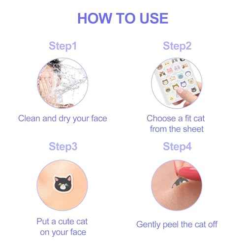 Pimple Patches,Acne Patches,Pimple Patches for Face, Cute Stickers,Salicylic Acid & Tea Tree, 120 Hydrocolloid Dots in 20 Colors for Face,Cute Cat Pimple Stickers