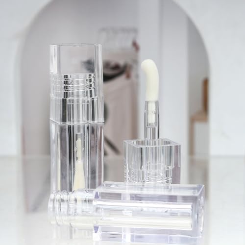COSIDEA 24pcs PETG 5ml Empty square Transparent lipgloss tubes bulk wholesale with big wand lipgloss containers large doe foot tube for coconut oil bottle