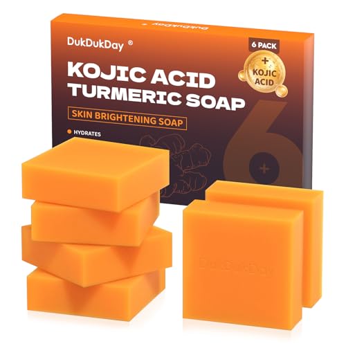 Turmeric Soap Bar Dark Spots for Face & Body, Kojic Acid soap Deep Cleansing, Gentle Soap Sensitive Skin Formula, All Skin Types 60g x 6 Bars