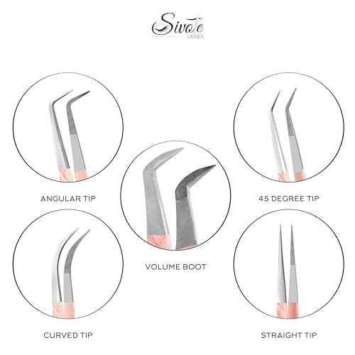 SIVOTE Lash Tweezers for Eyelash Extensions, Pack of 5 Peach ? Lash Extension Tweezers Set with Diamond Grip, Precision Fiber Tip for Volume Eyelash Extensions