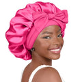 YANIBEST Hot Pink Adjustable Silk Sleep Bonnet for Curly Hair Women