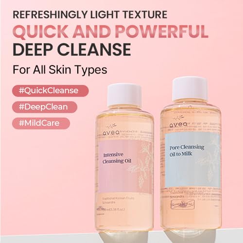 AVEA Pore Cleansing Oil to Milk - Traditional Korean Schisandra Seed Oil | Madecassoside & Asiaticoside | Gentle Hydrating Cleanser for Refining & Smoothing - 3.38 fl oz / 100ml