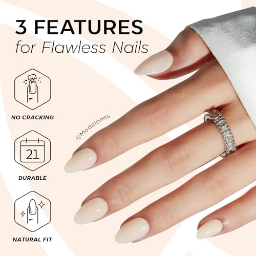 Modelones A5-Nude Short Almond Press-On Nails 32Pcs with Glue & Tools