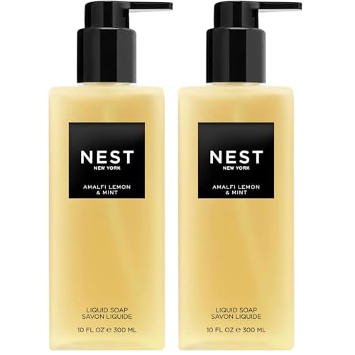 NEST New York Liquid Soap, Amalfi Lemon & Mint - 10 fl oz - Cleanses & Nourishes Skin - Approx. 300 Pumps Per Bottle - Gluten Free & Cruelty Free (Pack of 2)
