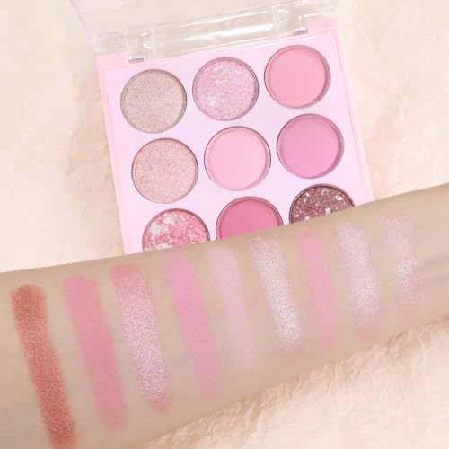 Pink Eyeshadow Palette 9 Colors Matte Shimmer Glitter