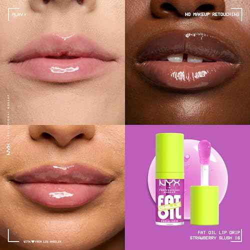 NYX Professional Makeup Fat Oil Chillz, Moisturizing, Shiny and Vegan Tinted Lip Gloss - Strawberry Slush (Sheer Pinkish Purple)