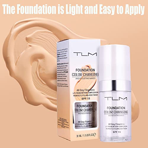 2Pcs 30ml TLM Colour Changing Foundation Makeup Concealer Cover Cream Full Coverage Flawless Liquid Base Nude Face Liquid Cover Concealer Change Skin Tone All-Day Moisturizing Foundation for Women&Girls