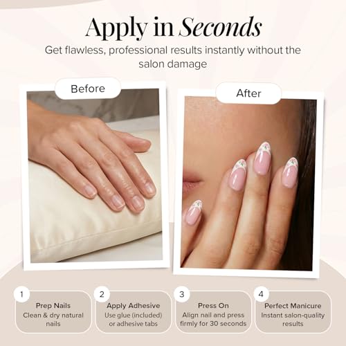 Static Nails Pop-On Manicures Floral French Short Almond 30 Pack