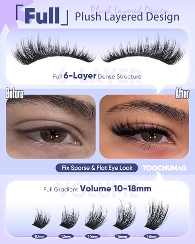 TOOCHUNAG Fluffy D Curl Eyelash Clusters - 10-18mm Volume Extensions