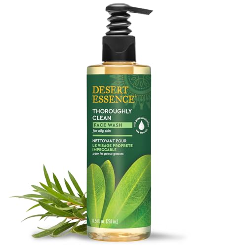 Desert Essence Thoroughly Clean Face Wash with Tea Tree Oil ? Natural Facial Cleanser with Castile Soap & Coconut Oil ? For Oily & Sensitive Skin ? Vegan & Cruelty-Free (8.5 Fl Oz)