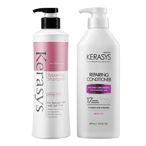 Kerasys Hair Clinic Protein Care Shampoo & Conditioner Set for Damaged Hair, Argan Oil, 13.5 fl oz / 400 ml