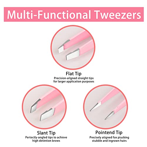 Tirdkid Tweezers for Women, 3 piece Pink Tweezers for Women Facial Hair, Precision Tweezers for Eyebrows, Hair Removal, Facial Hair, Ingrown Hair, Tweezers for Men, (Tweezers set 02)