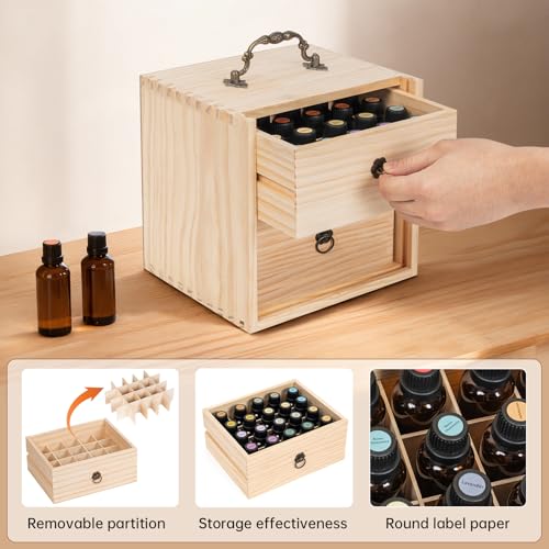TORIBIO Wooden Essential Oil Storage Box for 40 Bottles