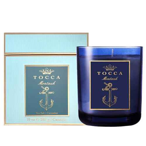 TOCCA Montauk 10oz Candle - Sea Salt & Cucumber Scented, Hand Poured Soy-Wax Blend with 100% Cotton Wick, 60 Hour Burn Time