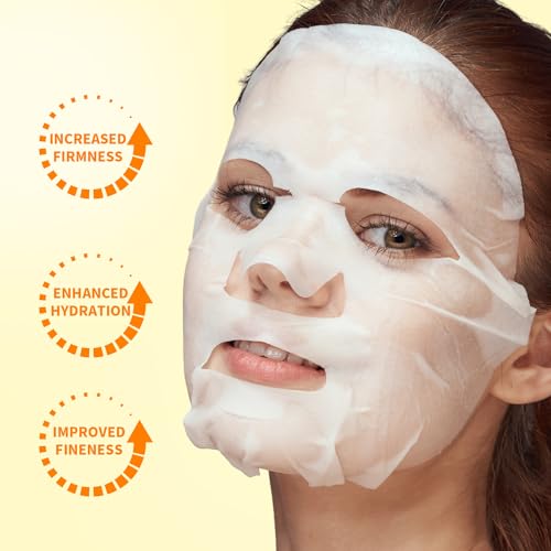 RAZUYEN Firming and Moisturizing Sheet Face Masks with Hyaluronic Acid and Peptides, Reduce Fine Lines and Wrinkles, Hydrating & Anti-Aging Essence Mask, Facial Skin Care (Pack of 10)