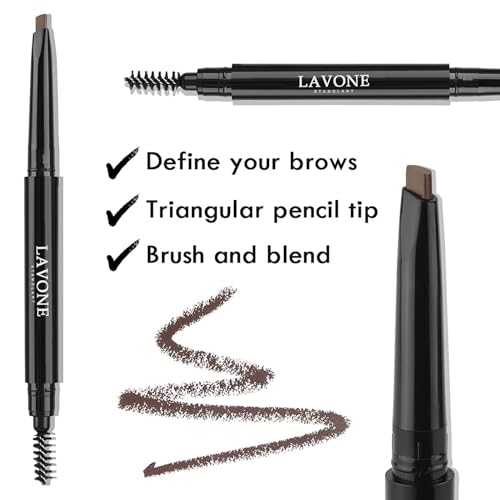 LAVONE Eyebrow Pencil 2 Pack - Waterproof Brow Pencil with Triangular Tip