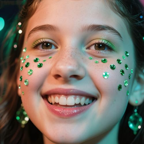 500pcs St. Patrick's Day Face Gems - Green Self-Adhesive Rhinestones
