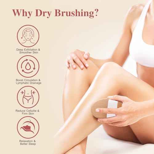 Dry Brushing Body Brush - Natural Bristle Dry Brush Set with 2 Detachable Heads, Wooden Long Handle Dry Body Brush for Lymphatic Drainage, Exfoliating and Cellulite Treatment