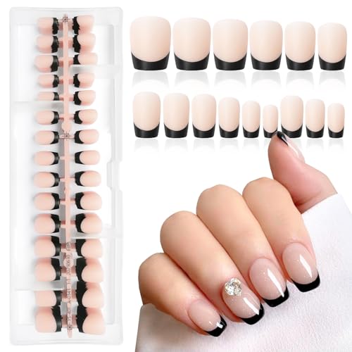 Lifextol 240pc French Tip Press on Nails Short Fake Nails Press ons, 15 Sizes Acrylic Nails Press on Nails Coffin Artifitial Fingernails, 3 in 1 Gel X Nail Tips Square with Nail Glue and Adhesive Tab