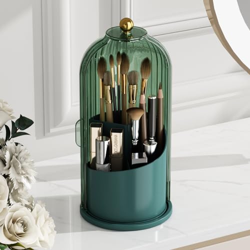 GAXmi Rotating Makeup Brush Holder with Sliding Lid