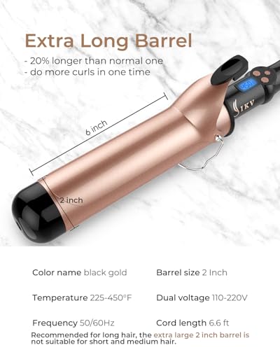 IKV 2 Inch Curling Iron for Long Hair | Ceramic Barrel, Dual Voltage