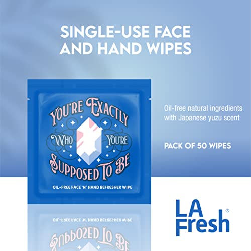 La Fresh Oil-Free Face ‘N’ Hand Refresher Wipes, Made With Natural Japanese Yuzu Scent, Pack of 50 Individually Wrapped Cleansing Wipes, Travel Essentials