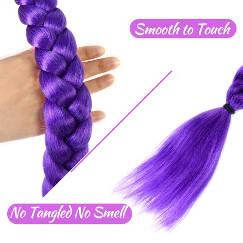 Purple Box Braid Ponytail Extension 26 Inch Clip-In