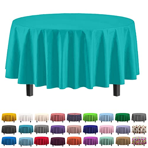 Exquisite 12-Pack Premium Plastic 84-Inch Round Tablecloth - Aqua Blue