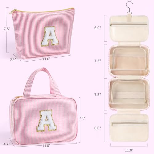 Hanging Toiletry Bag with Personalized Initial, Pink