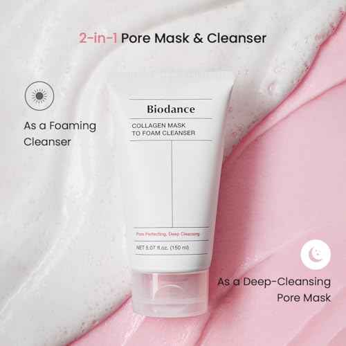 BIODANCE Collagen Mask To Foam Cleanser, Pink Face Wash for Women, 2-in-1 Pore Mask and Hydrating Foaming Facial Cleanser for Sensitive Skin, Oily Skin, Korean Skincare¤Ó5.07 fl. oz. (150 ml)