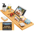 Home It Premium Foldable Bathtub Tray - Bamboo Waterproof Bath Tray for tub Caddy - Wooden Holder for Wine, Book, Soap, Phone, Luxury Gift for Men & Women - Expandable, Fits Most Tubs in Bathroom